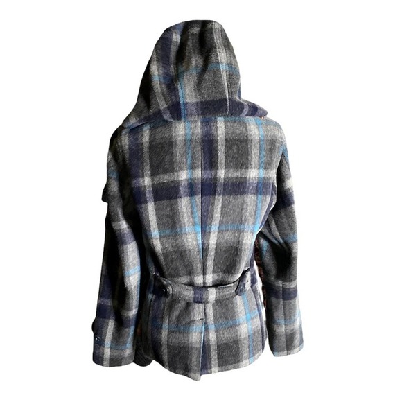 American Eagle wool plaid jacket coat sz medium Gray blue - Picture 2 of 11